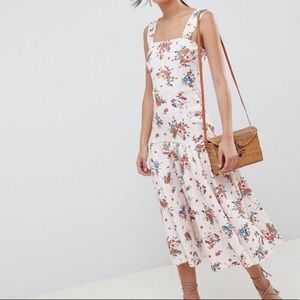 ASOS Cream Floral Drop Waist Midi Dress
